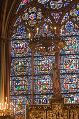 Stained Glass Window at Notre Dame Cathedral in Paris